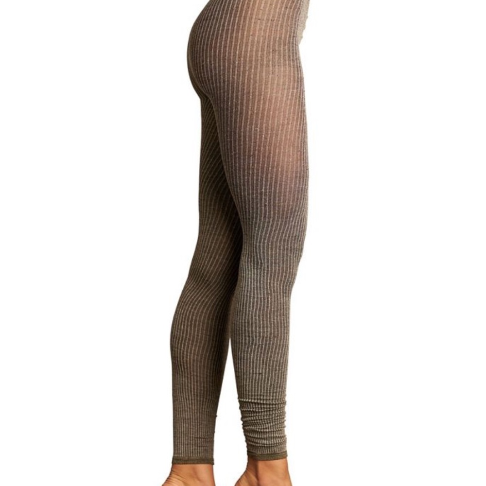 Lemon touch of silk brown pinstripe flecked ribbed leggings made in Italy NWT